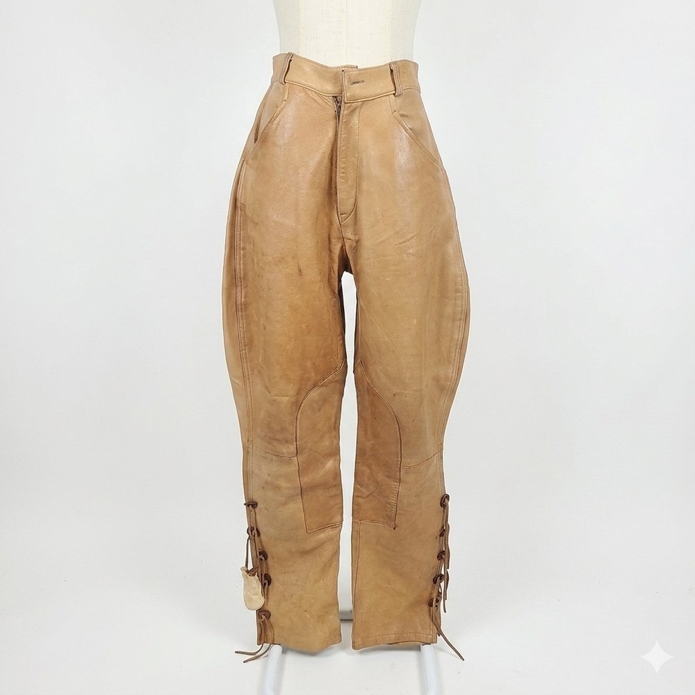 VTG Ralph Lauren Country Tan Soft Leather Fringe Equestrian Jodhpur Pants 8 Rare